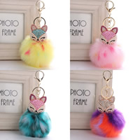 Fur Plush Key Chain, Zinc Alloy, with Plush & Plastic Pearl, Fox, gold color plated, with rhinestone 