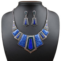 Resin Jewelry Sets, Zinc Alloy, earring & necklace, with Resin, stainless steel post pin, antique silver color plated, for woman, lead & cadmium free, 6.6cm Approx 15.9 Inch 