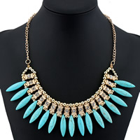 Turquoise Zinc Alloy Necklace, with Synthetic Turquoise, with 7cm extender chain, gold color plated, for woman & with rhinestone lead & cadmium free, 48mm Approx 17.5 Inch 