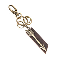 Zinc Alloy Key Clasp, with Leather, Arrow, antique bronze color plated, lead & cadmium free  