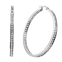 Pendiente del aro de acero inoxidable, para mujer & con diamantes de imitación, color original, 3x50mm, Vendido por Par