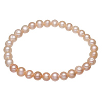 Cultured Freshwater Pearl Bracelets, with Elastic Thread, Potato, pink, 7-8mm Approx 7.5 Inch 