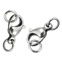 Stainless Steel Lobster Claw Clasp, with connector bar, original color, 18mm 