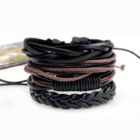 Cowhide Bracelet Set, with Waxed Nylon Cord & PU Leather, braided bracelet & adjustable & for man, 60mm .6 Inch 