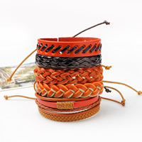 Cowhide Bracelet Set, with Waxed Nylon Cord & PU Leather, braided bracelet & adjustable & for man, 60mm .6 Inch 