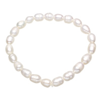 Pulseras de la perla, Perlas cultivadas de agua dulce, con Hilo elástico, Arroz, para mujer, Blanco, 7-8mm, longitud:aproximado 7.5 Inch, Vendido por Sarta