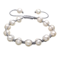 Cultured Freshwater Pearl Bracelets, with Nylon Cord, Potato, Adjustable & woven pattern & for woman, white, 8-10mm Approx 7 Inch 