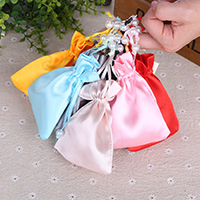 Silk Jewelry Pouches Bags, with Satin Ribbon & Plastic Pearl 