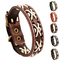 Cowhide Bracelets, Leather, with Nylon Cord & Zinc Alloy, Unisex & adjustable Approx 9 Inch 