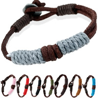 Bracelets de cuir de vachette, avec corde en nylon & alliage de zinc, unisexe, plus de couleurs à choisir Environ 8 pouce, Vendu par brin