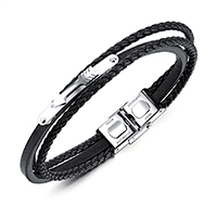 Titanium Steel Bracelet & Bangle, PU Leather, with Titanium Steel, plated, for man & , black, 35mm Approx 8 Inch 