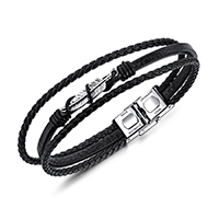 Titanium Steel Bracelet & Bangle, PU Leather, with Titanium Steel, plated, for man & , black, 27mm Approx 8 Inch 