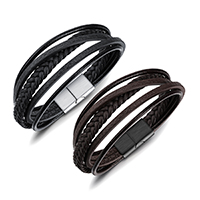 Titanium Steel Bracelet & Bangle, PU Leather, with Titanium Steel, plated, for man & multi-strand 20mm Approx 8 Inch 
