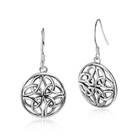Thailand Sterling Silver Drop Earring, Flat Round, for woman, 12mm 
