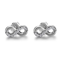 Thailand Sterling Silver Stud Earring, Number 8, micro pave cubic zirconia & for woman, 5mm 