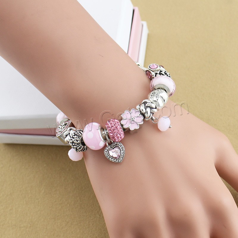 Zinc Alloy European Bracelets, with brass chain & Rhinestone Clay Pave & Crystal & Lampwork, plated, charm bracelet & different length for choice & snake chain & for woman & enamel & faceted & with rhinestone, Sold By Strand