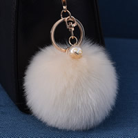 Zinc Alloy Key Clasp, Artificial Fibre, with iron ring & Glass Pearl & Zinc Alloy, gold color plated 8cm 