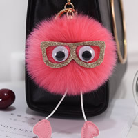 Zinc Alloy Key Clasp, Rabbit Fur, with iron ring & Resin & Zinc Alloy, gold color plated 8cm 