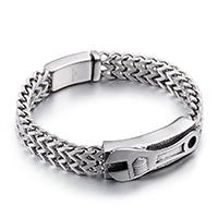 Titanium Steel Bracelet & Bangle, wheat chain & for man & blacken, 12mm, 16mm Approx 9 Inch 