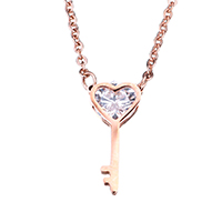 Stainless Steel Jewelry Necklace, Key, rose gold color plated, oval chain & for woman & with rhinestone 1.5mm Approx 16 Inch 