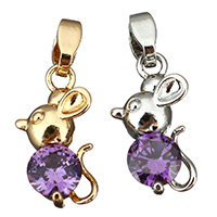 Cubic Zirconia Brass Pendants, Mouse, plated, with cubic zirconia Approx 