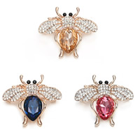 Crystal Brooch, Zinc Alloy, with Crystal, Bee, gold color plated, for woman & faceted & with rhinestone lead & cadmium free 