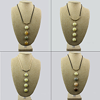 Gemstone Necklaces, with Waxed Nylon Cord & Zinc Alloy, with 3Inch extender chain, Flat Round, gold color plated & for woman Approx 17.7 Inch 