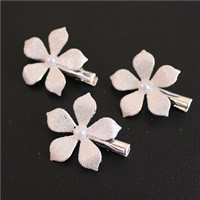 Alligator Hair Clip Findings, Iron, with ABS Plastic Pearl, Flower, platinum color plated, stardust, lead & cadmium free, 40mm 