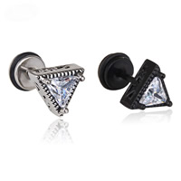 Titanium Steel Fake Plug, with Cubic Zirconia, stainless steel post pin, Triangle, plated, Unisex 