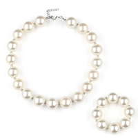 Acrylic Children Jewelry Sets, bracelet & necklace, with 4.5cm extender chain, elastic & for children & imitation pearl, 20mm Approx 13.2 Inch, Approx 6 Inch 