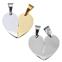 Stainless Steel Couple Pendant, Heart, plated Approx 