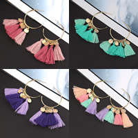 Fashion Tassel Earring, Nylon Cord, with Zinc Alloy, stainless steel post pin, gold color plated, for woman 