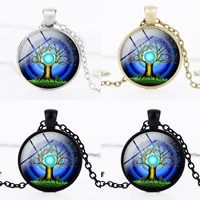 Time Gem Jewelry Necklace, Zinc Alloy, with iron chain & Glass, Flat Round, plated, tree of life design & oval chain & decal lead & cadmium free, 28mm Approx 19.5 Inch 