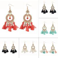 Fashion Tassel Earring, Zinc Alloy, with Nylon Cord & Glass Seed Beads, iron earring hook, gold color plated, for woman & enamel lead & cadmium free 