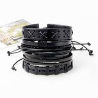 Cowhide Bracelet Set, with Waxed Nylon Cord & PU Leather, braided bracelet & adjustable & for man, 60mm Approx 7.6 Inch 
