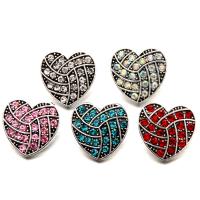 Jewelry Snap Button, Zinc Alloy, Heart, antique silver color plated, with rhinestone lead & cadmium free, 18mm 