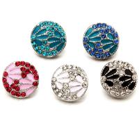 Jewelry Snap Button, Zinc Alloy, Flat Round, platinum color plated, enamel & with rhinestone lead & cadmium free, 18mm 
