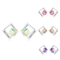 CRYSTALLIZED™ Elements Crystal Zinc Alloy Stud Earring, Brass, with CRYSTALLIZED™, Rhombus, platinum plated, for woman & faceted nickel, lead & cadmium free 