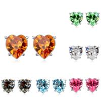 CRYSTALLIZED™ Elements Crystal Zinc Alloy Stud Earring, Brass, with CRYSTALLIZED™, Heart, platinum plated, for woman & faceted nickel, lead & cadmium free 