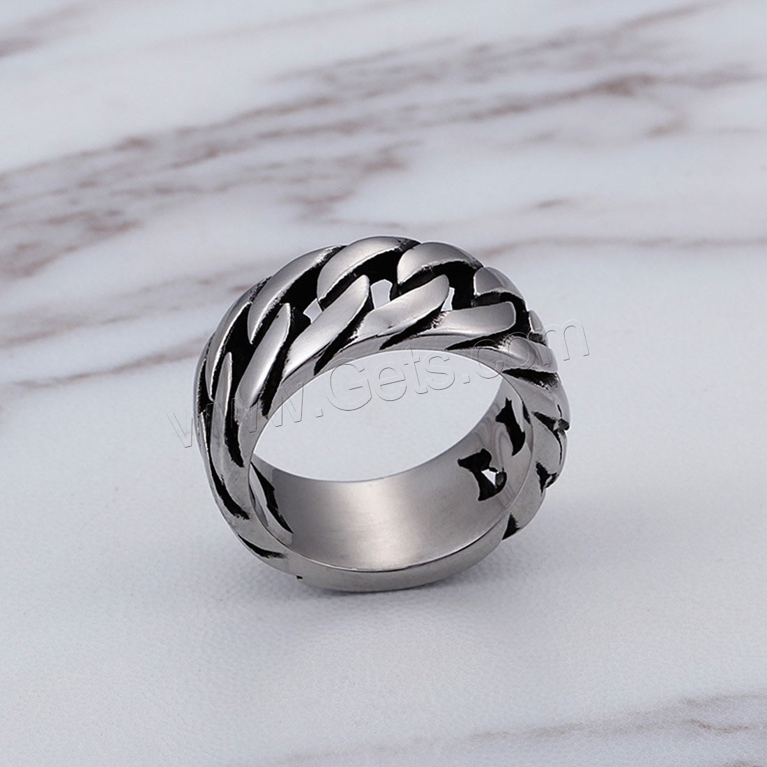 Нержавеющая сталь Человек палец кольцо, титан, полированный, цепь текстуры & разный размер для выбора & Мужский & чернеют, оригинальный цвет, 10mm, продается PC
