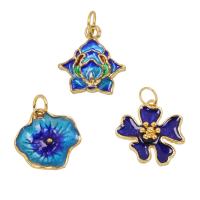 Cloisonne Pendant, Flower, gold color plated & enamel, nickel, lead & cadmium free Approx 3.5-4mm 