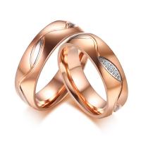 Cubic Zirconia Stainless Steel Finger Ring, rose gold color plated & micro pave cubic zirconia 