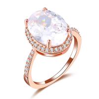 Newegg® Finger Ring, Brass, Flat Oval, real rose gold plated & for woman & with cubic zirconia, 15mm 