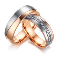 Cubic Zirconia Stainless Steel Finger Ring, rose gold color plated & micro pave cubic zirconia 