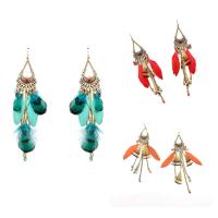 Fashion Feather Earring , Zinc Alloy, with Feather & Glass Seed Beads & Resin, iron earring hook, antique gold color plated, for woman lead & cadmium free 