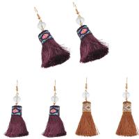Fashion Tassel Earring, Nylon Cord, with Crystal, iron earring hook, gold color plated, for woman 