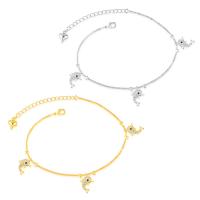 Brass Anklet, with 5cm extender chain, Dolphin, plated, micro pave cubic zirconia & for woman nickel, lead & cadmium free, 13mm Approx 8 Inch 