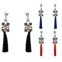 Fashion Tassel Earring, Zinc Alloy, with Nylon Cord, stainless steel post pin, antique gold color plated, for woman & with rhinestone lead & cadmium free 