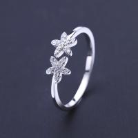Cubic Zircon Brass Finger Ring, Flower, thick 925 sterling silver plated, adjustable & 5 petal & for woman & with cubic zirconia, nickel, lead & cadmium free, 5.5mm, US Ring 