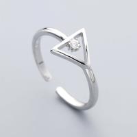 Cubic Zircon Brass Finger Ring, Triangle, thick 925 sterling silver plated, adjustable & for woman & with cubic zirconia, nickel, lead & cadmium free, 9mm, US Ring 
